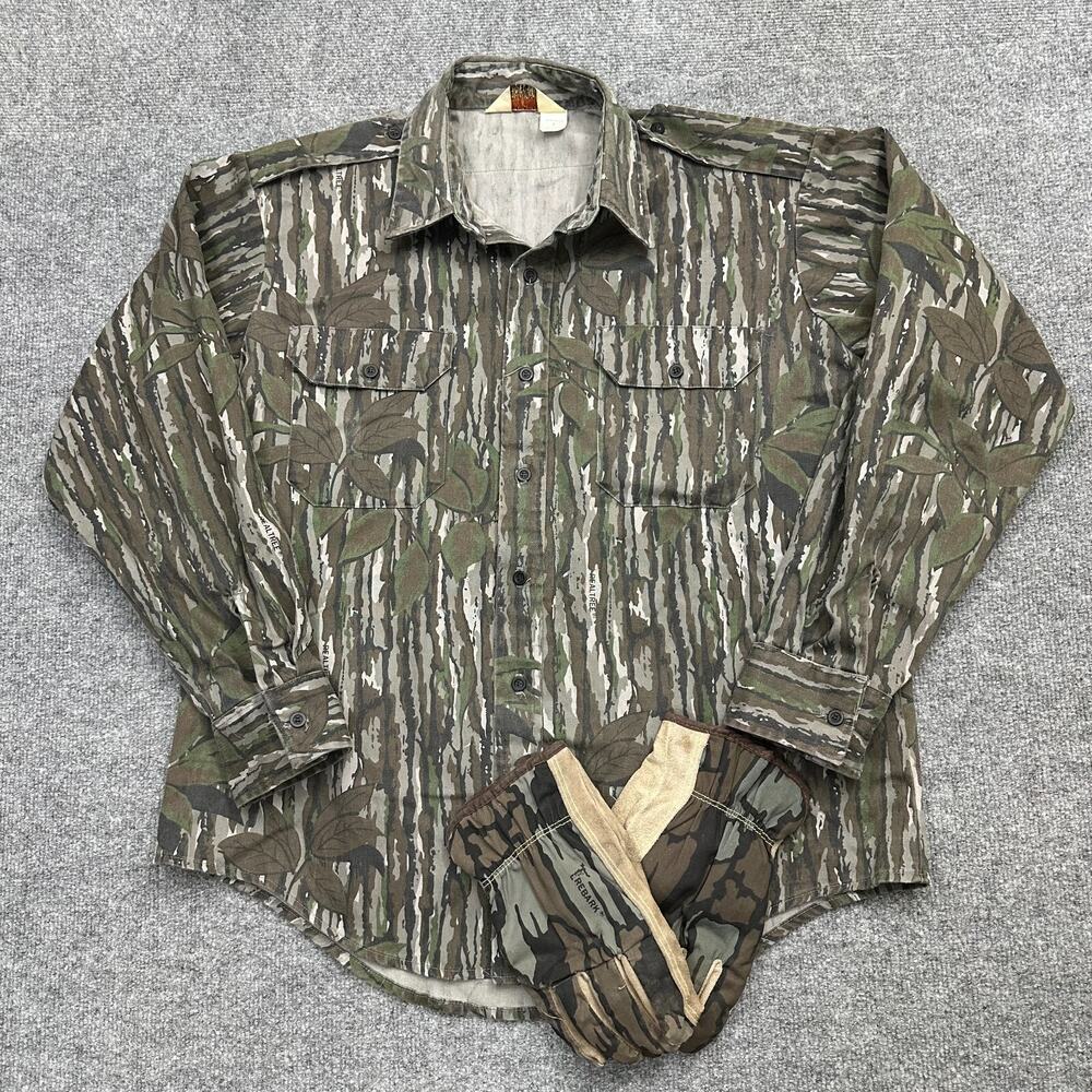 VTG Cabelas Camouflage Button Up Shirt Men L Hunting Outdoor Trebark Realtree